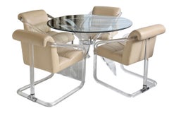Vintage Signed Lion in Frost Lucite Dining Table With 4 Leather Lucite Chairs