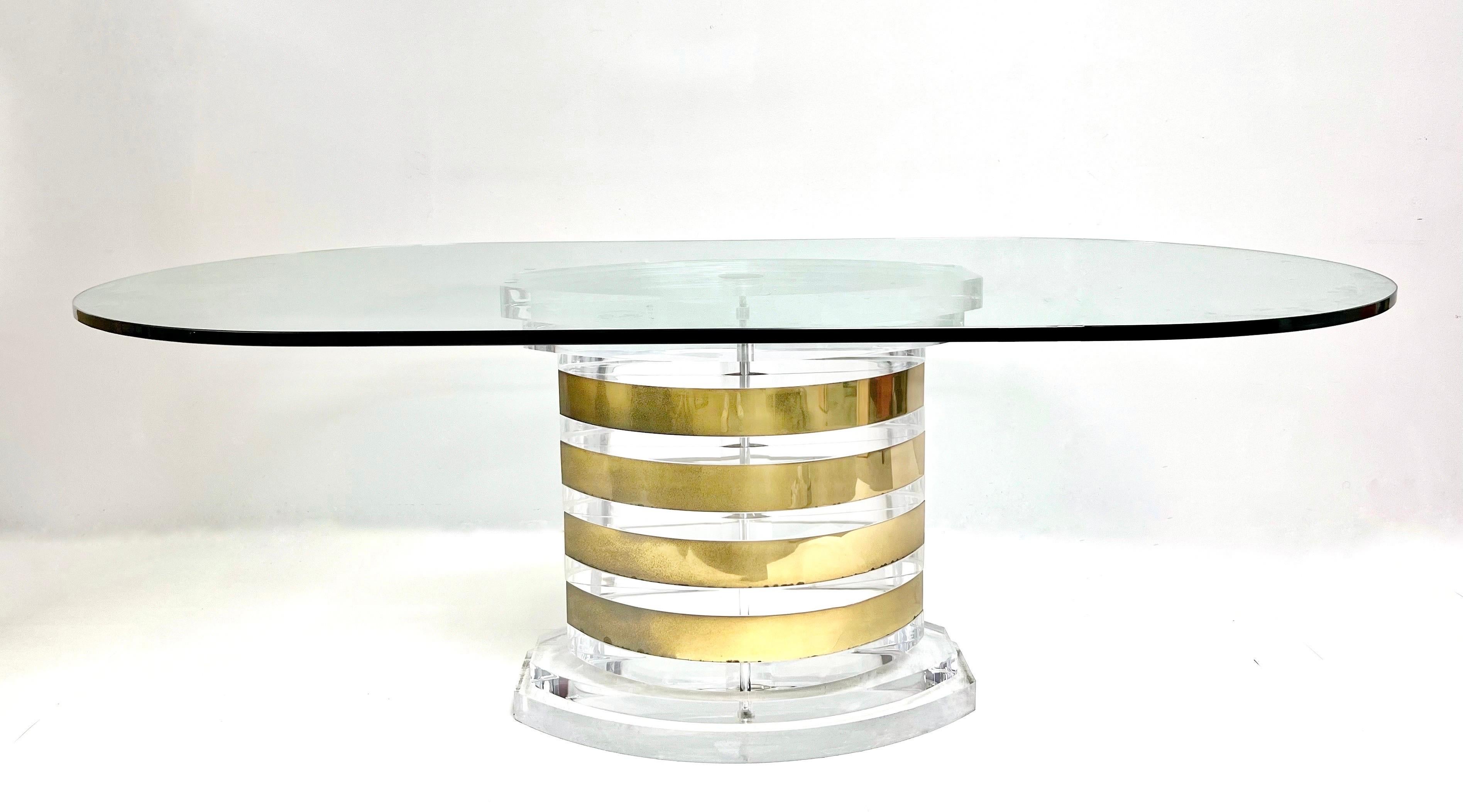 Lion in Frost Solid Lucite and Brass Dining Conference Table 1