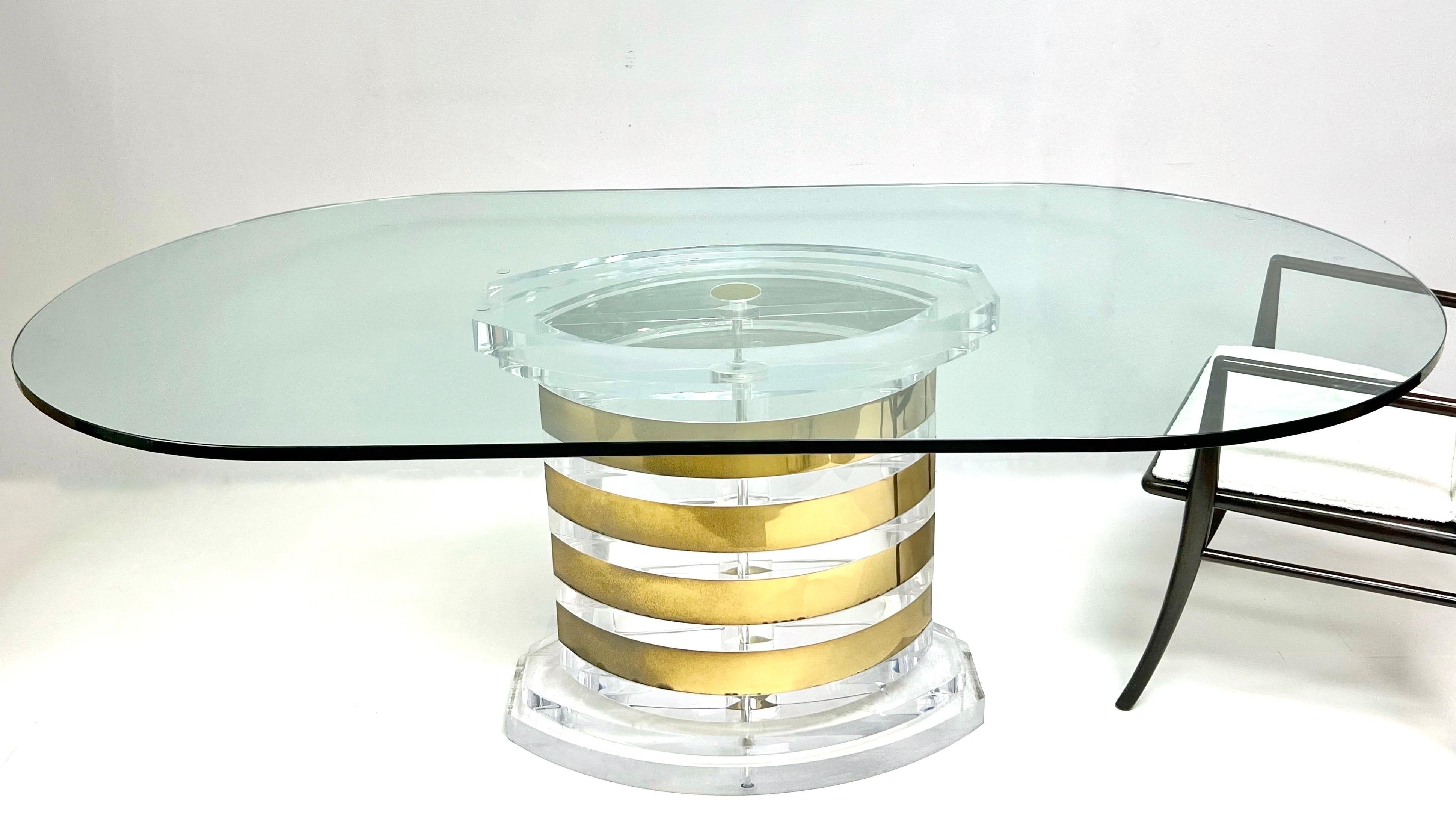 Lion in Frost Solid Lucite and Brass Dining Conference Table 3