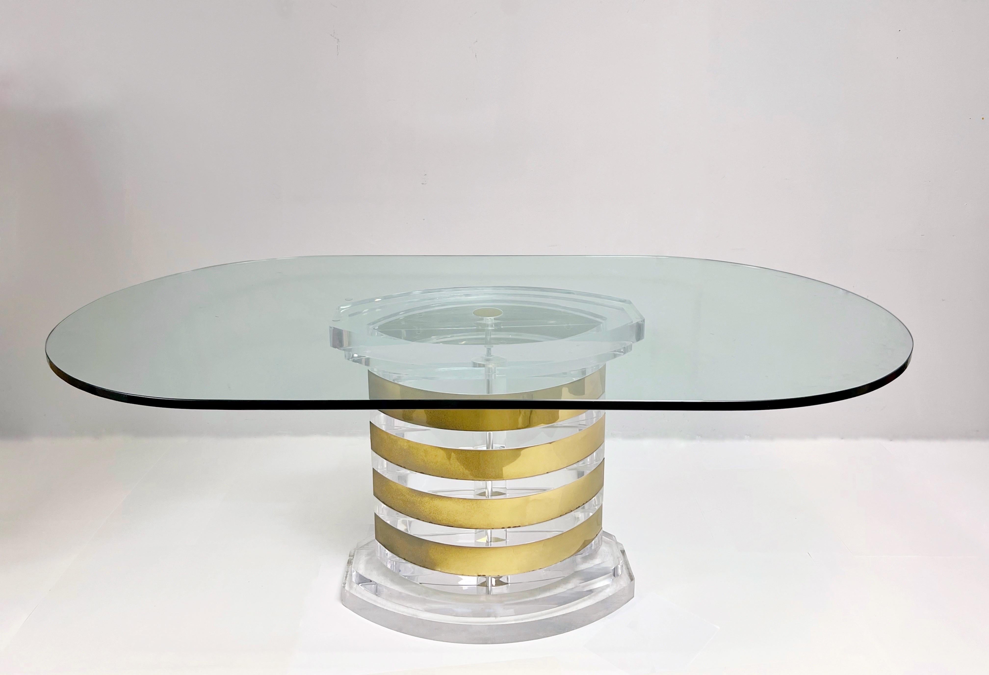 Lion in Frost Solid Lucite and Brass Dining Conference Table 4
