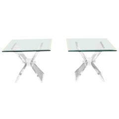 Lion in Frost Vintage Lucite End Tables, circa 1970s