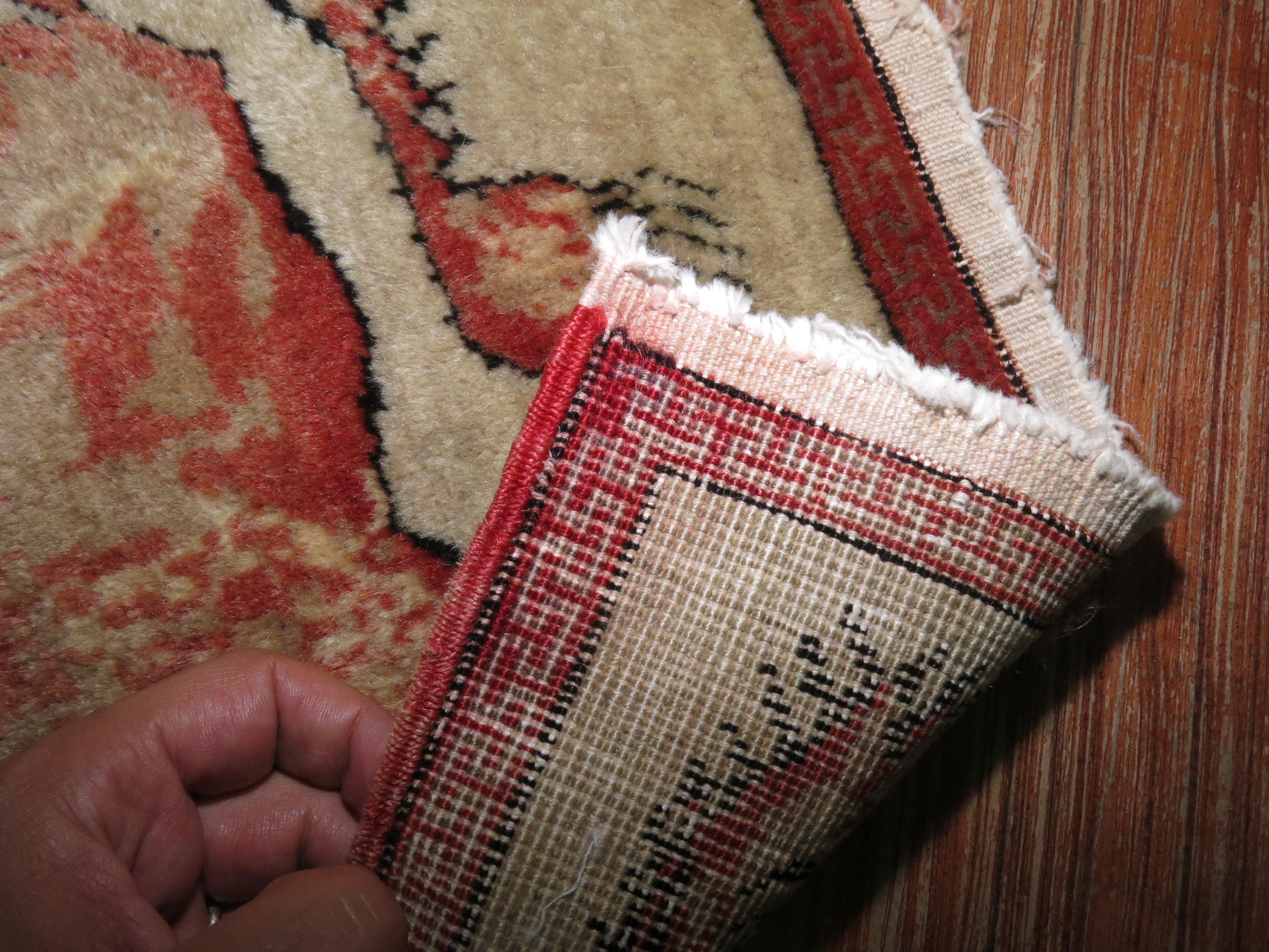 Folk Art Lion Khotan Antique Rug Mat For Sale
