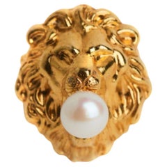 Lion King Pearl Ring in 24K Gold