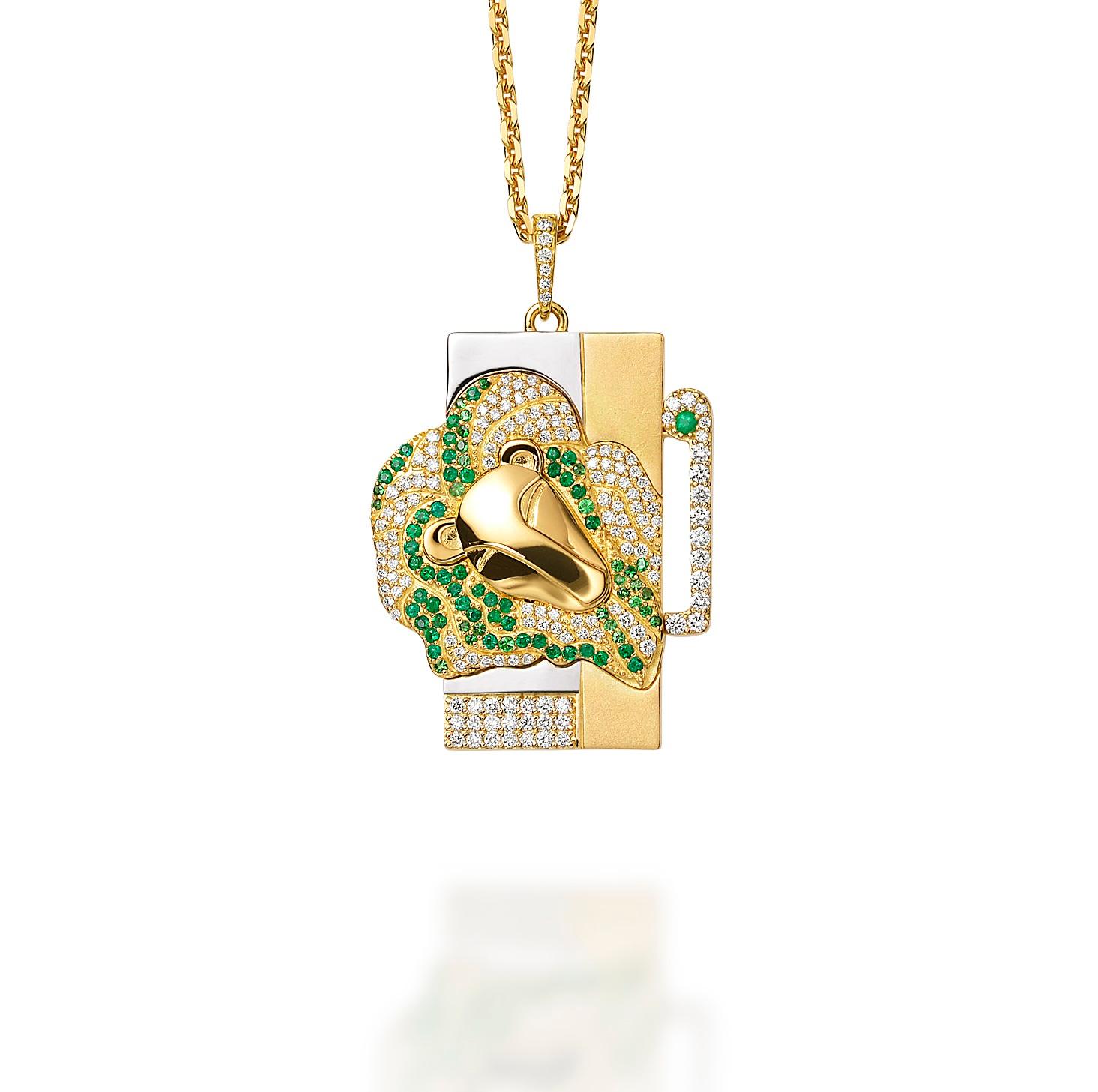 Taille brillant Pendentif Zodiac Or jaune 18k 60 Diamants 0.9 CT 76 Tsavorites 0.5 CT en vente