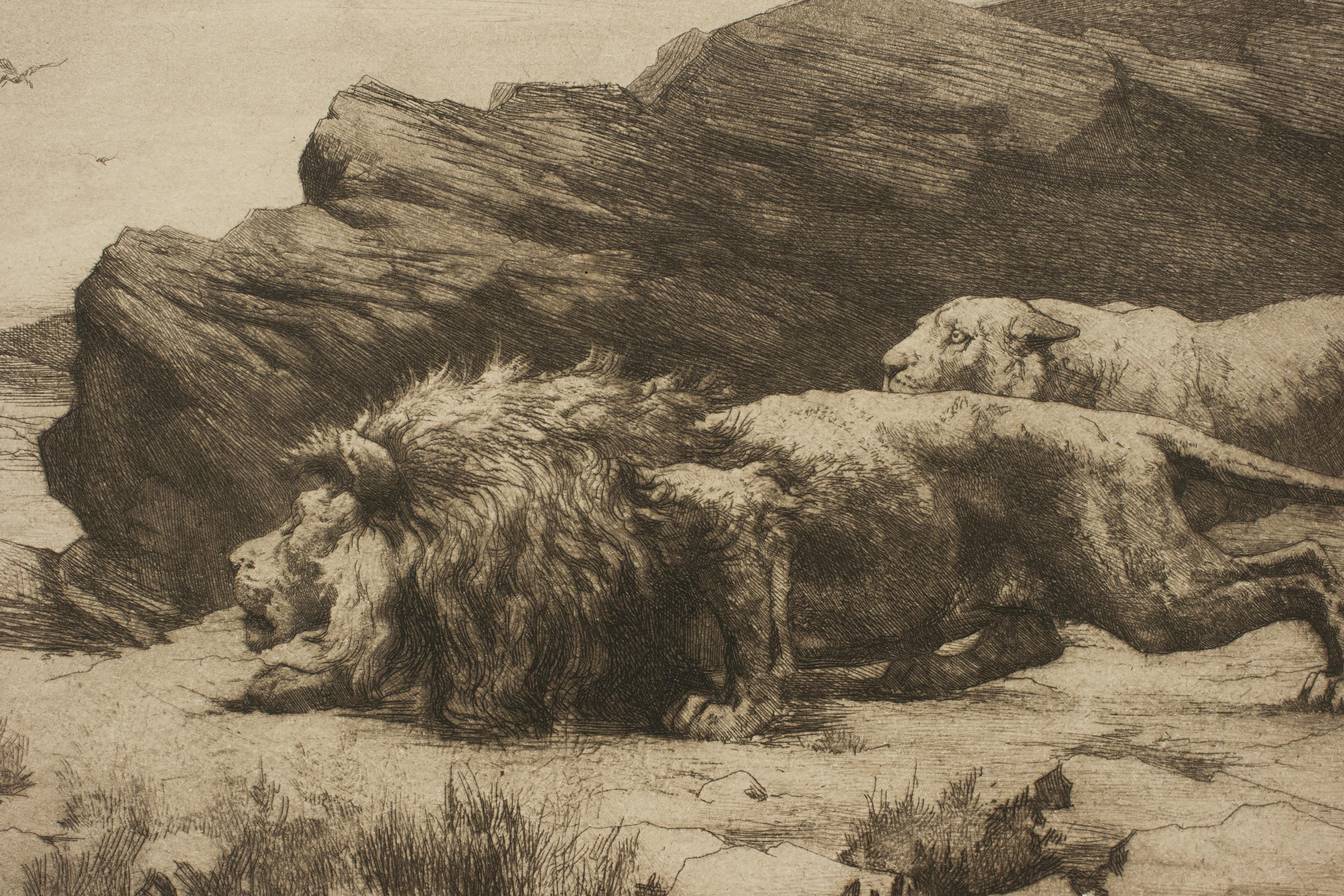 Lion & Lioness, Herbert Dicksee, Marauders African Wildlife Picture In Good Condition For Sale In Oxfordshire, GB
