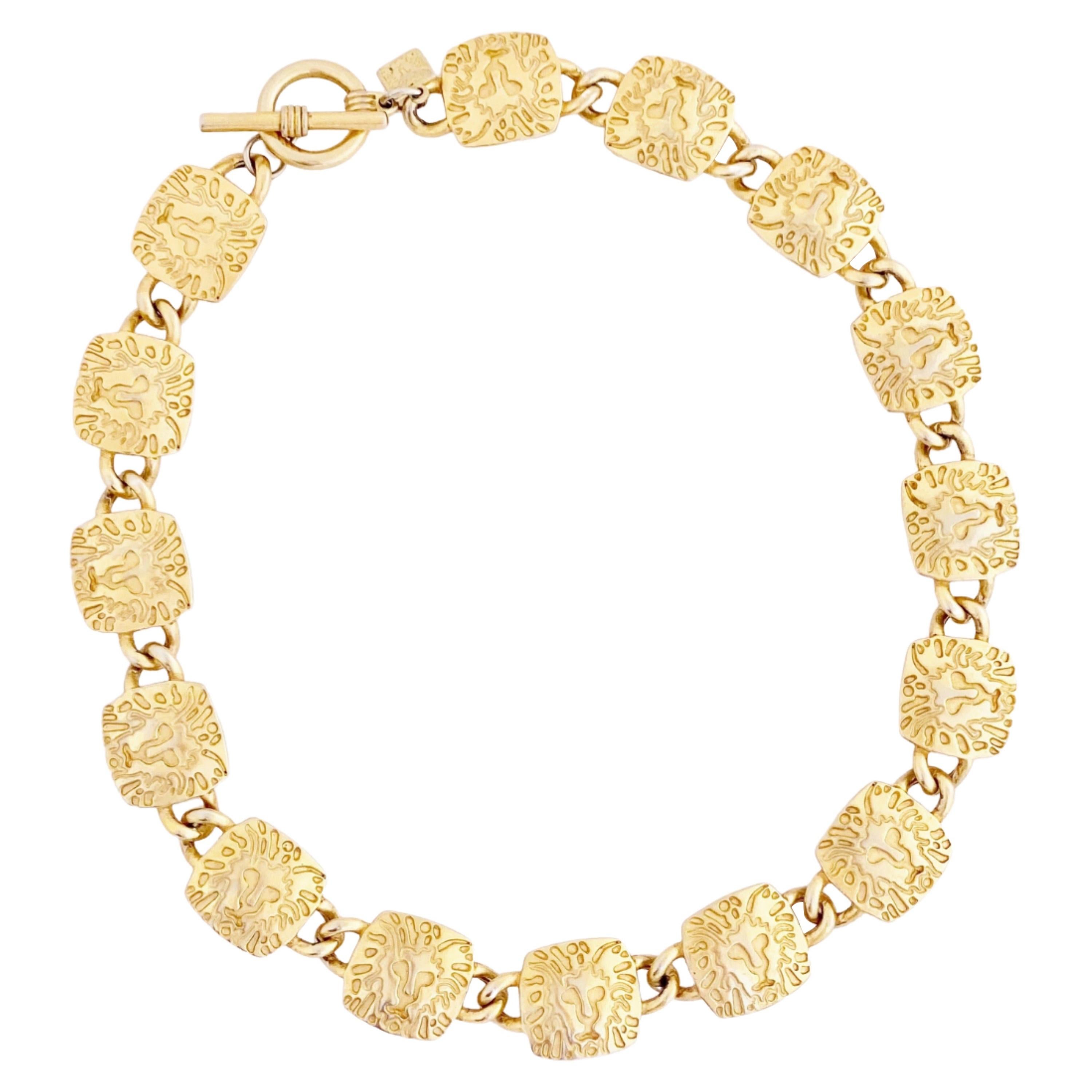 Lion Logo Link Choker Necklace By Anne Klein, 1980s