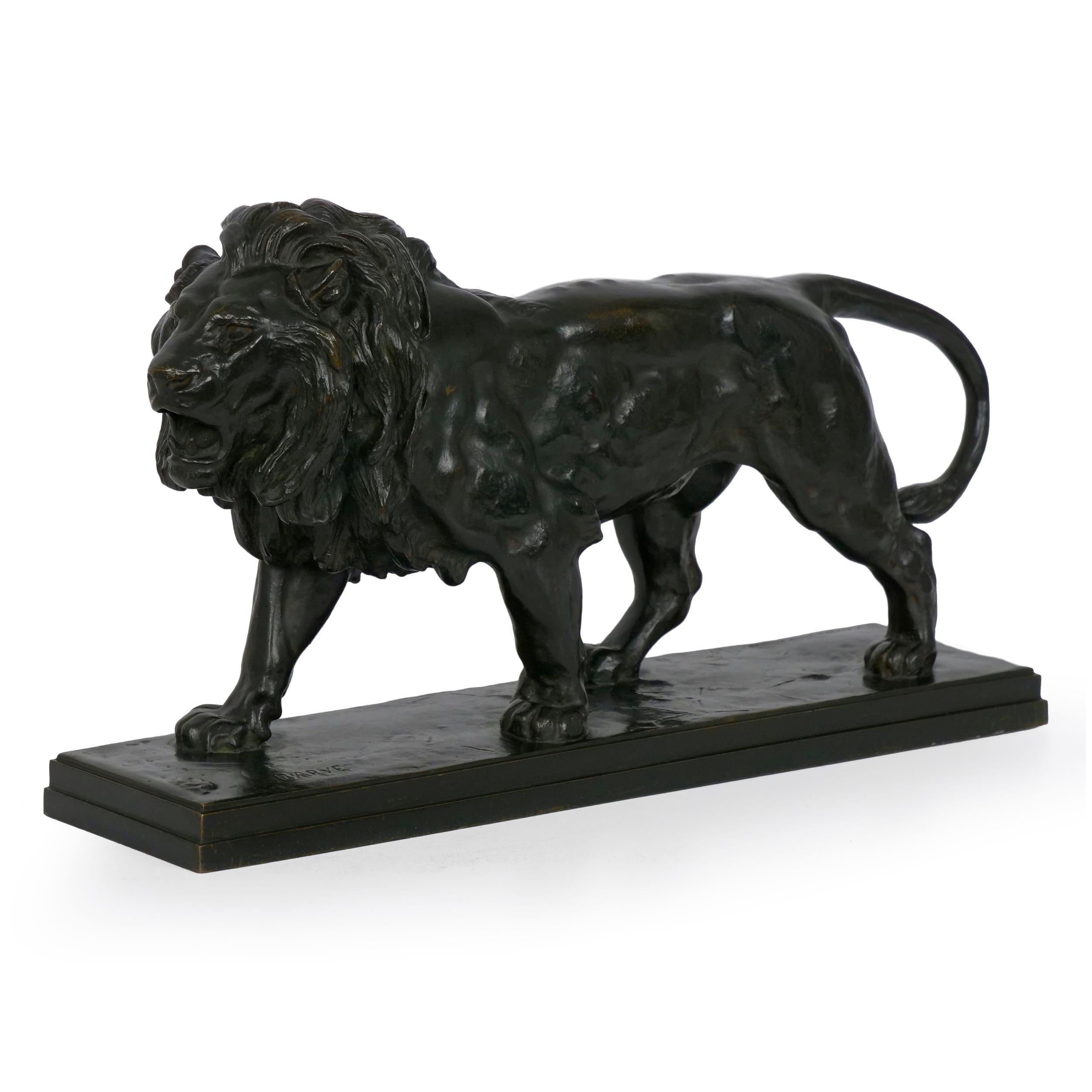 Originally conceived in 1840, the Lion Qui Marche was modeled by Barye as a development from his almost identical bas-relief plaques of Roaring Lion and Lion of the Zodiac. Influence for the model is perhaps somewhat owed to Visconti's 