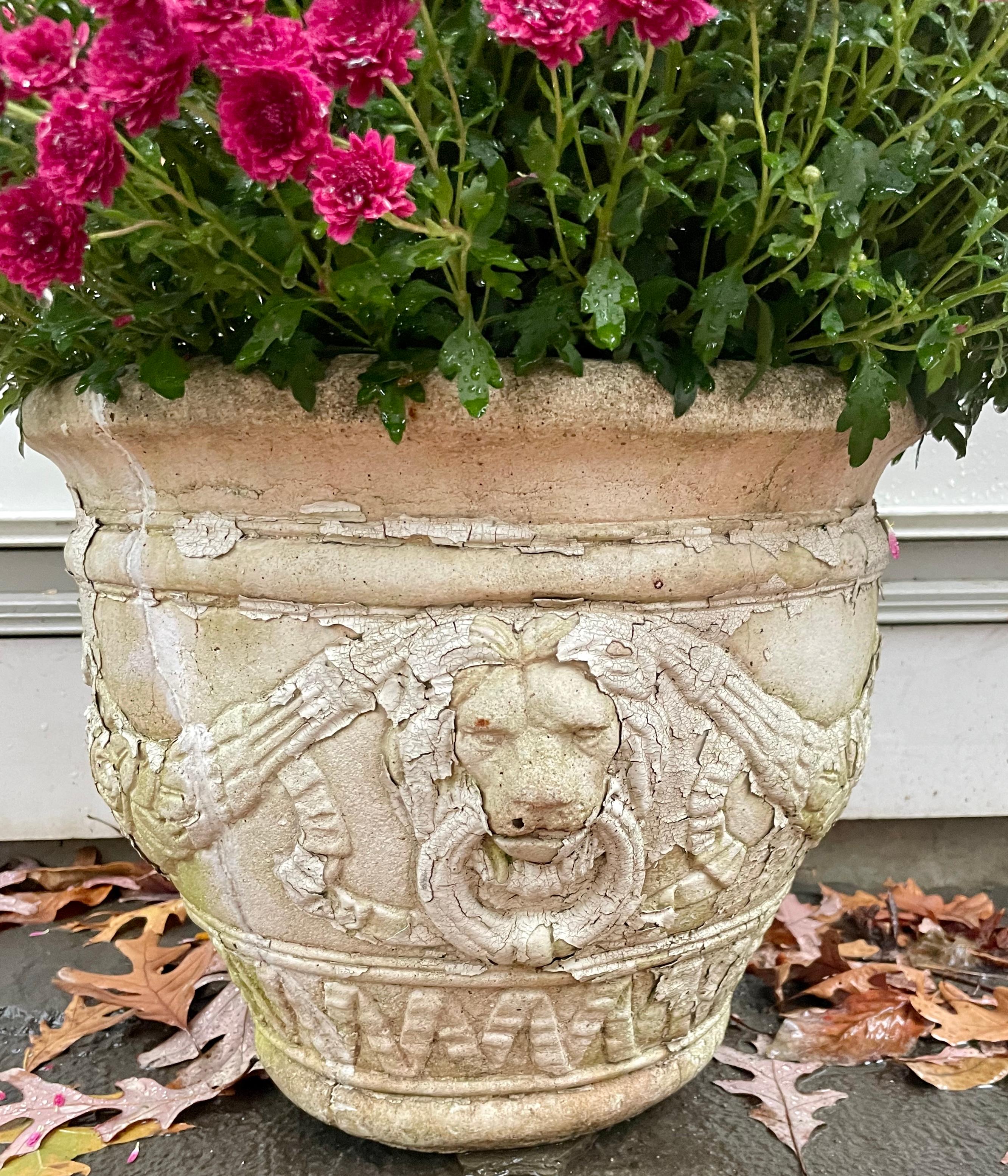 Beaux Arts Lion Mask Garden Urn For Sale
