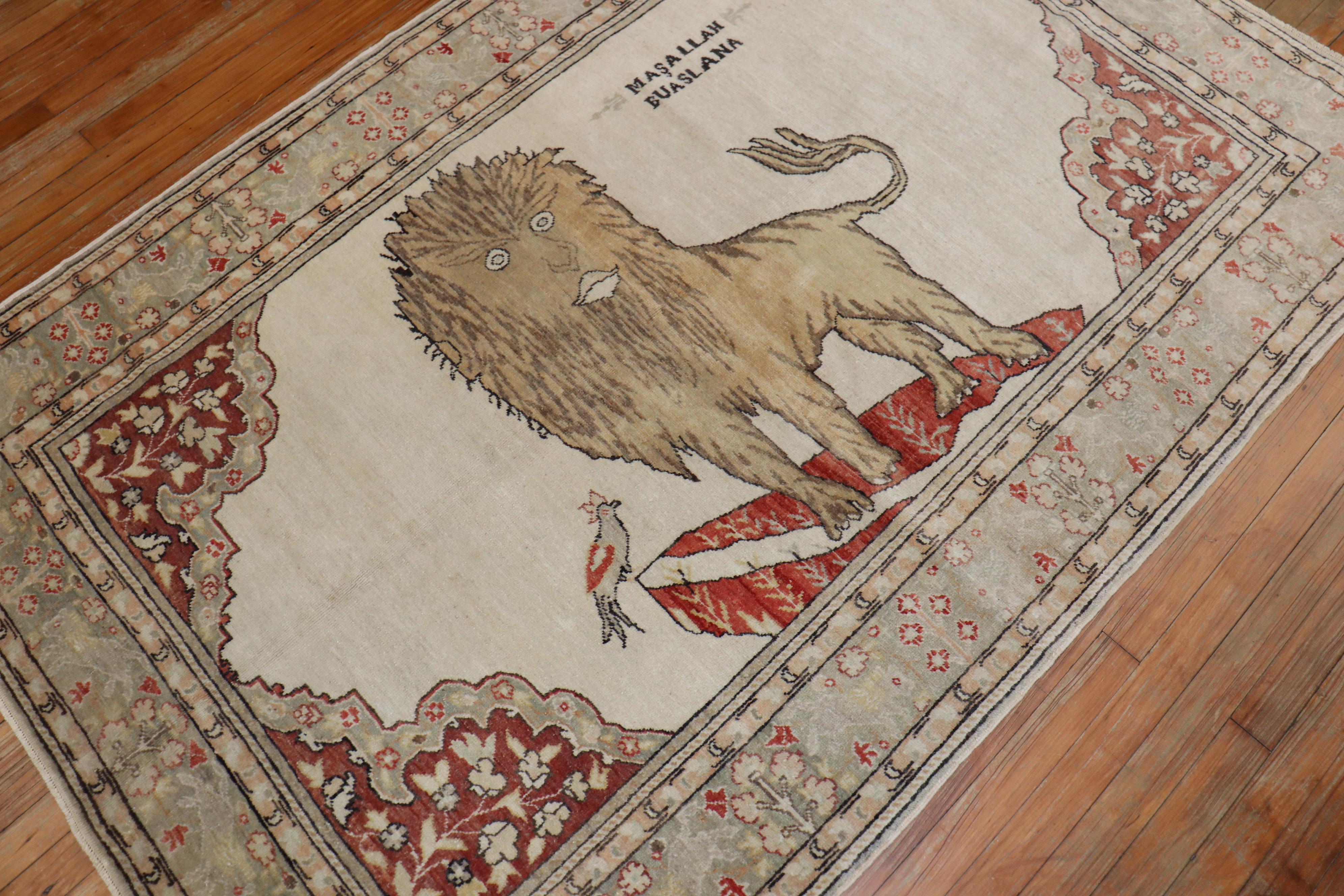 Türkischer Dowry-Teppich mit Löwenmotiv auf weißem Grund, 20. Jahrhundert im Angebot 5