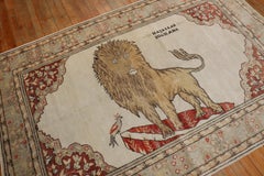 Lion Motif Vintage Turkish White Ground Dowry Rug, 20th Century
