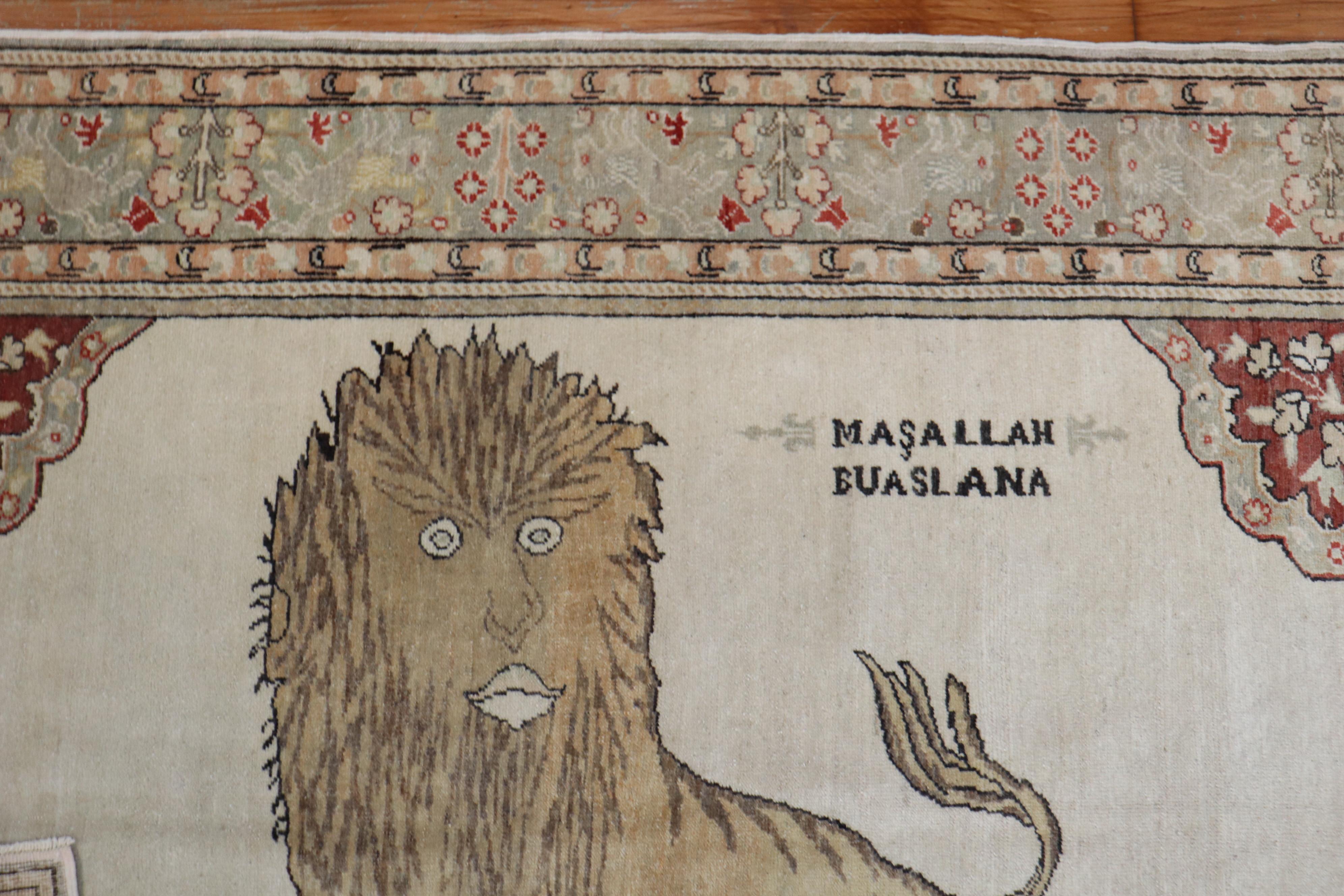 Türkischer Dowry-Teppich mit Löwenmotiv auf weißem Grund, 20. Jahrhundert im Angebot 1