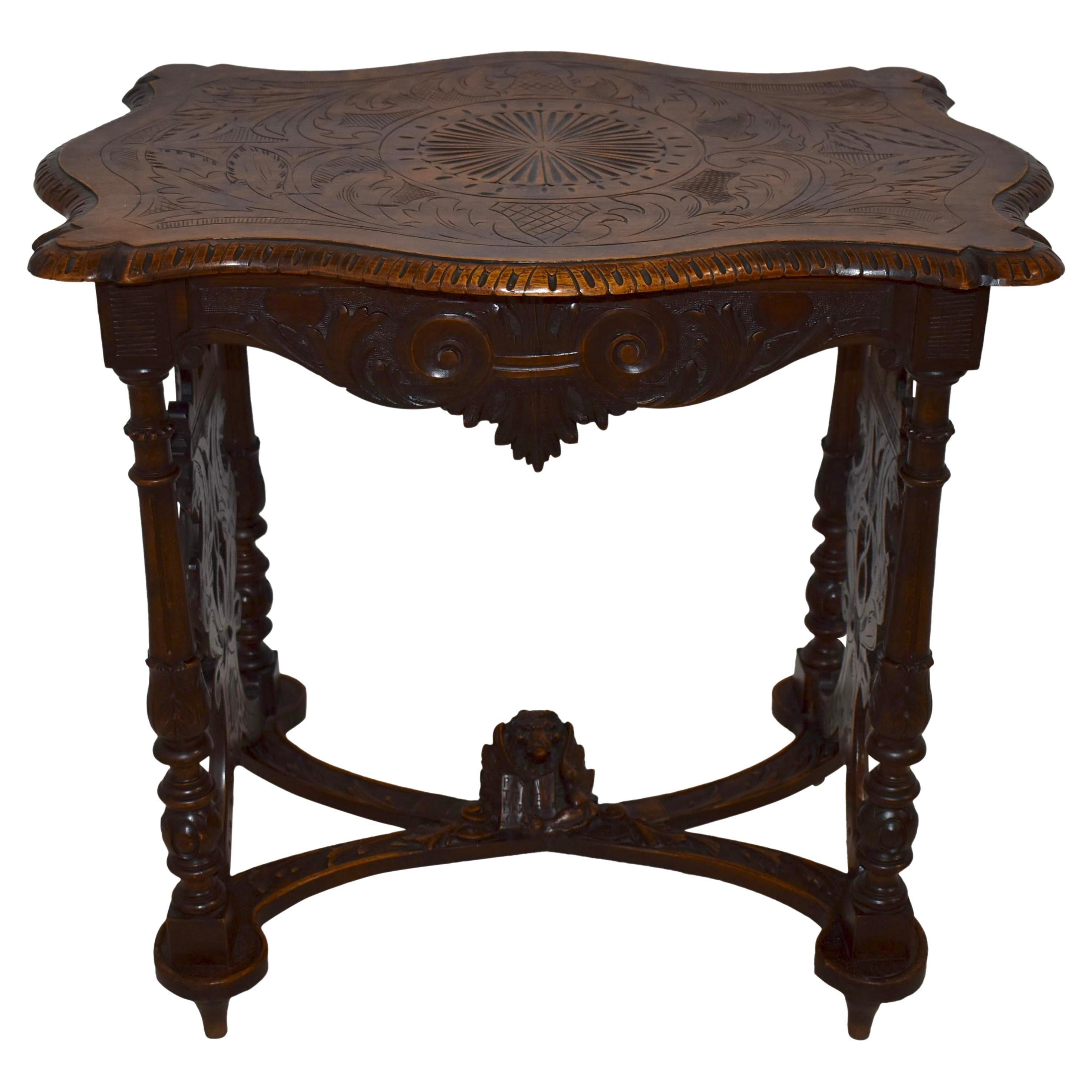 Lion of Saint Mark Carved Oak Table, circa 1890 For Sale