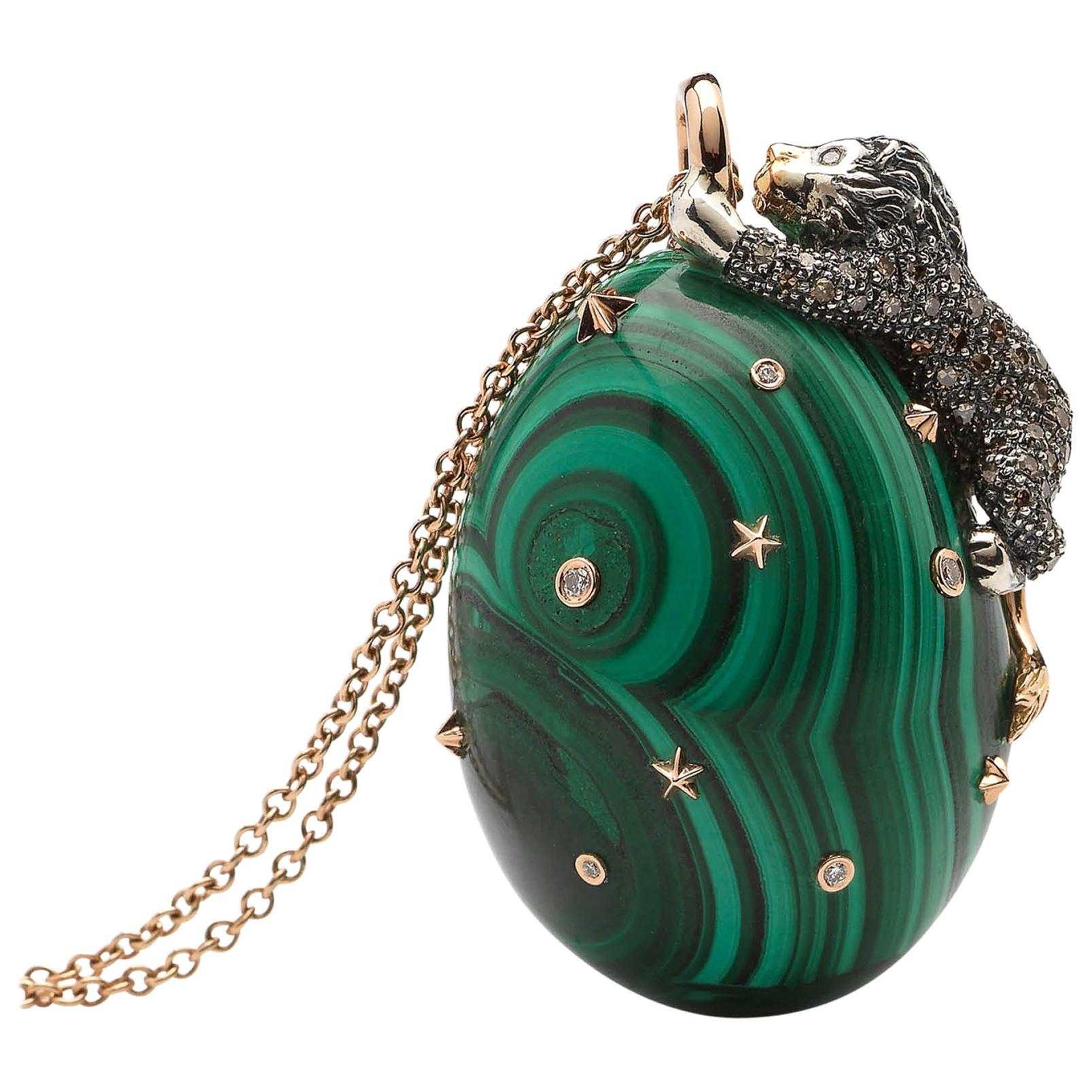 18k and Malachite Lion necklace  For Sale