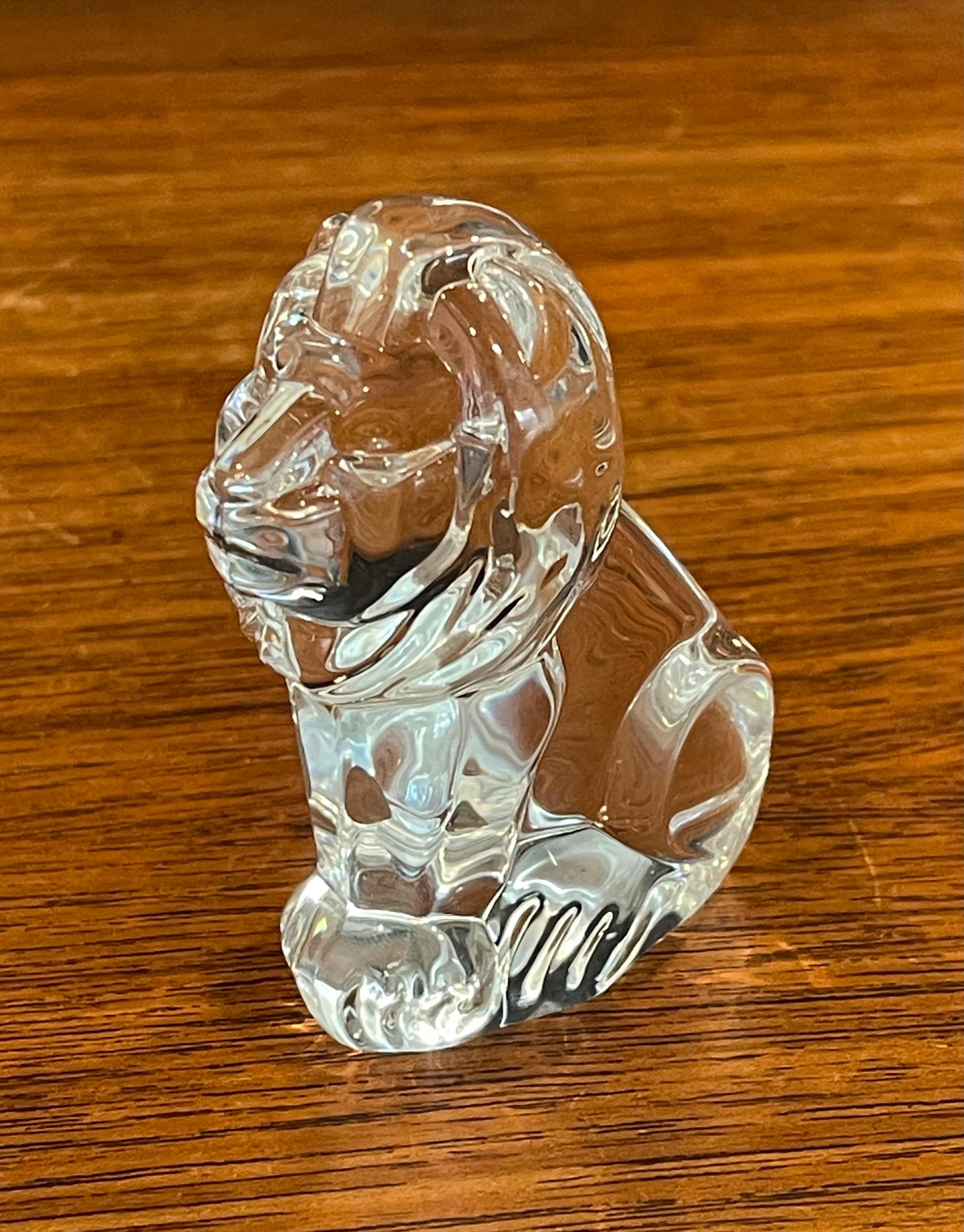 Crystal Lion Paperweight / Hand Cooler by Steuben Glassworks For Sale