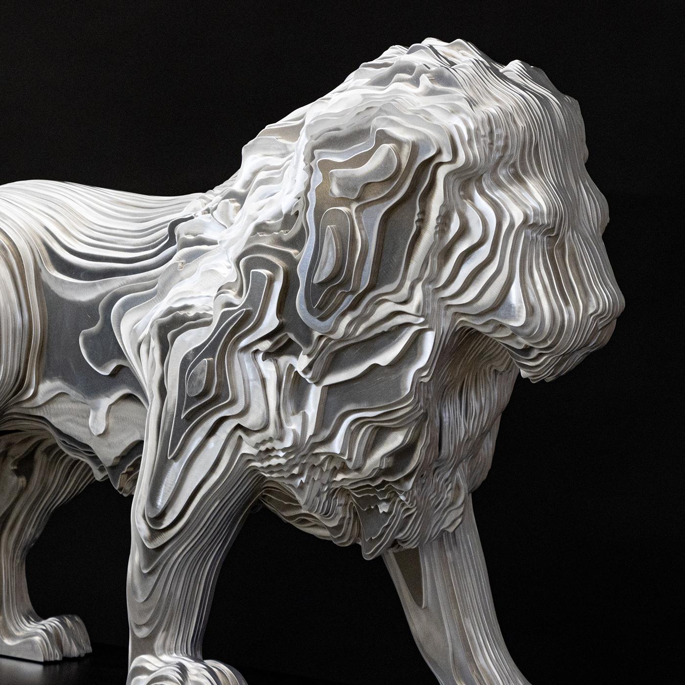 Aluminum Lion Polished Sculpture For Sale