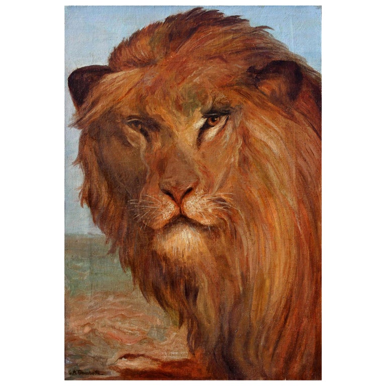 Lion Portrait Oil Painting For Sale at 1stDibs