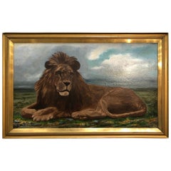 Lion Portrait Painting Majestic Beast Oil on Canvas Signed and Dated S. West