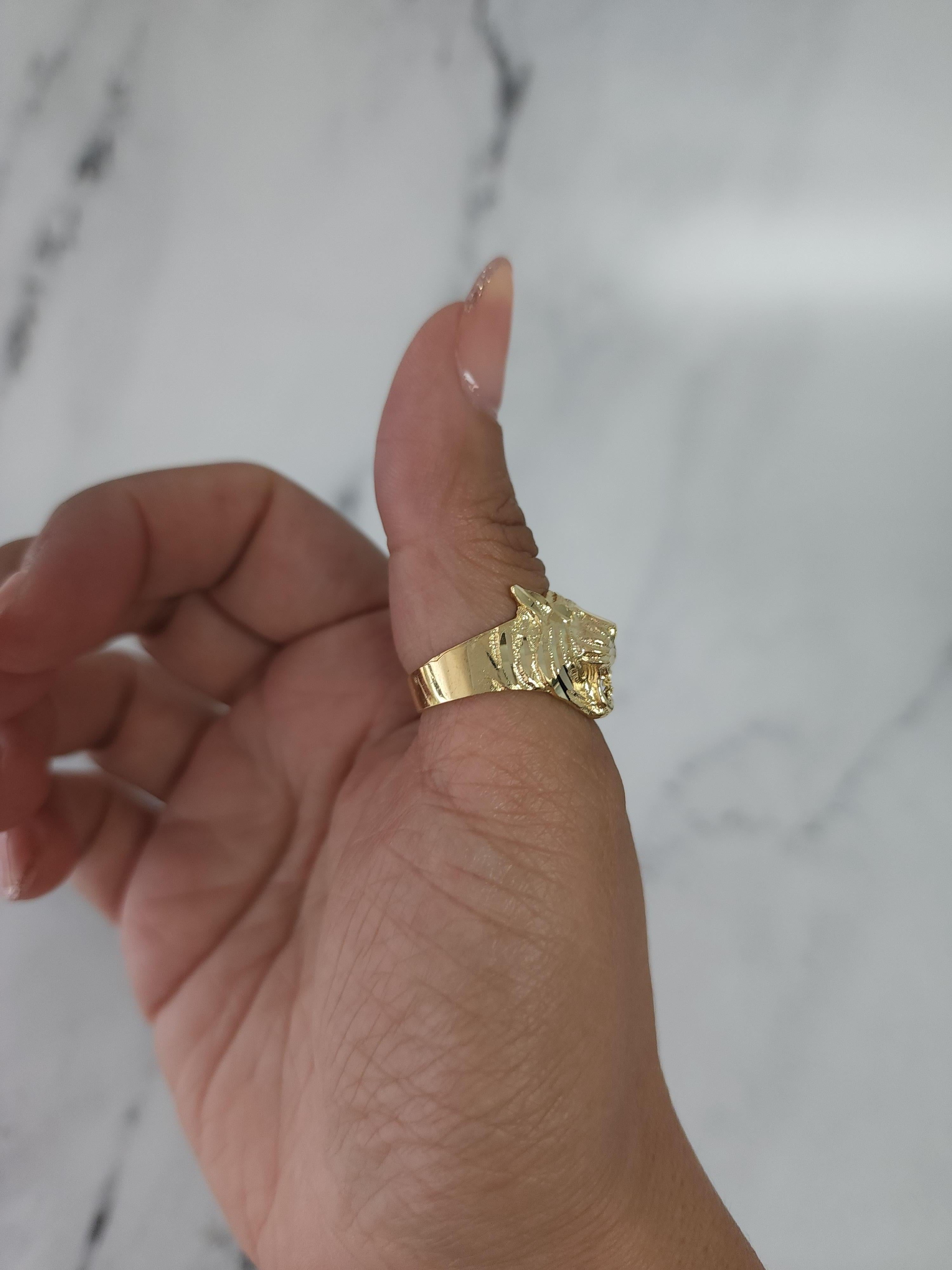 da uomo o donna Anello Leone con tagli di diamanti in oro giallo 14k in vendita
