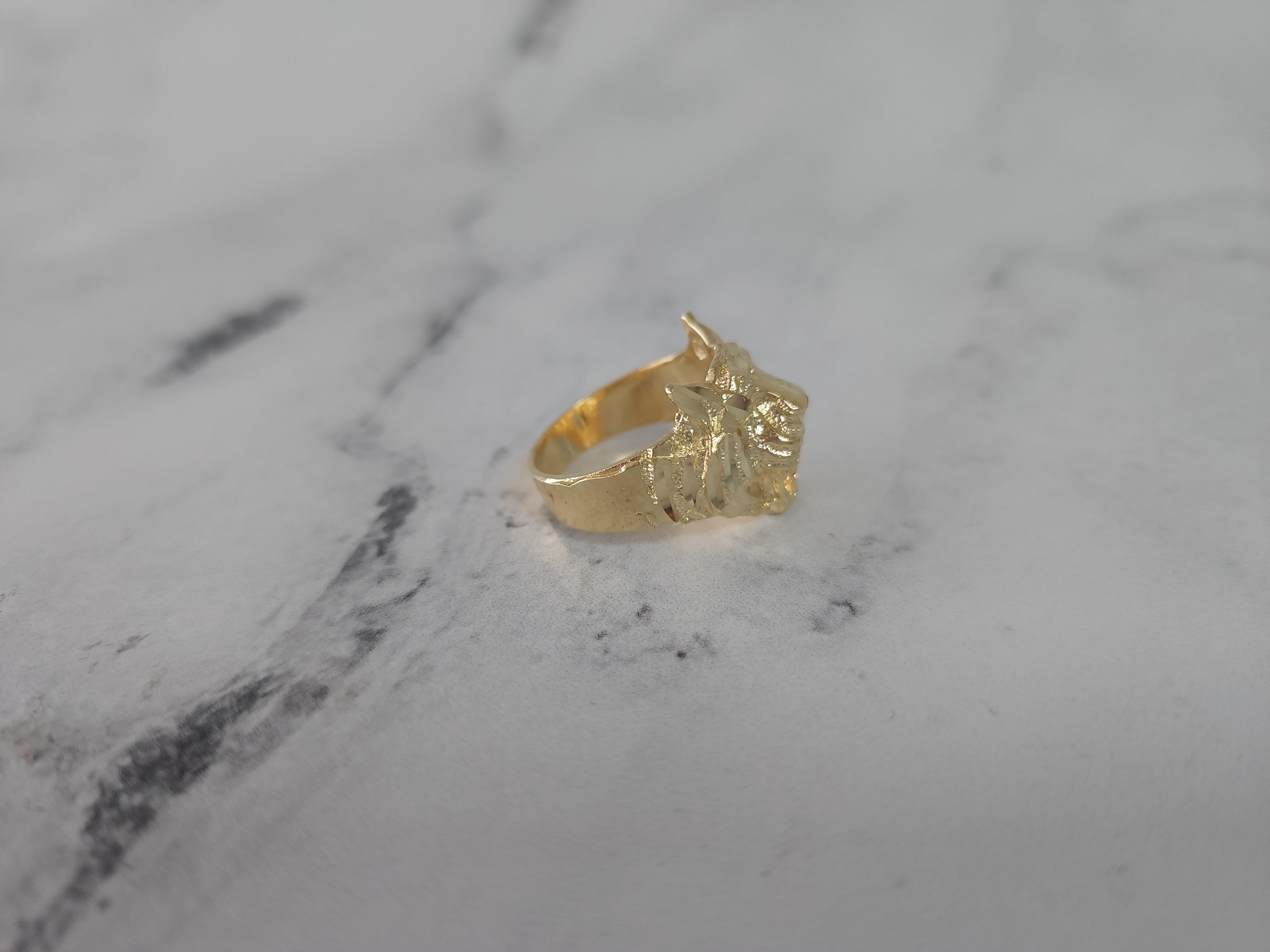 Anello Leone con tagli di diamanti in oro giallo 14k in vendita 2