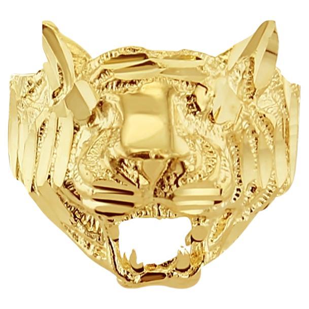 Lion Ring with Diamond Cuts 14k Yellow Gold