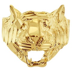 Lion Ring with Diamond Cuts 14k Yellow Gold