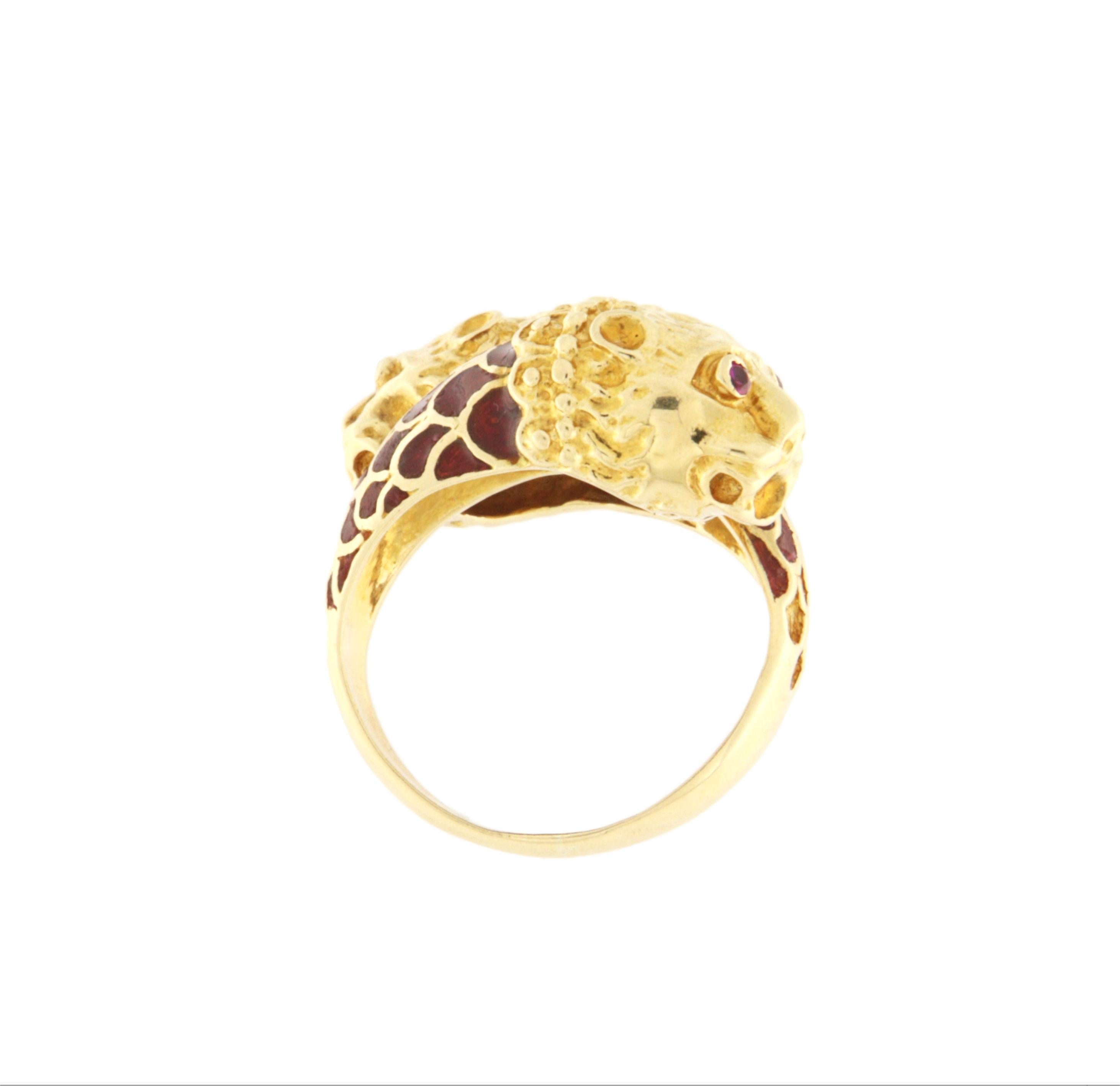 Lion Rubies 18 Karat Yellow Gold Cocktail Ring In New Condition For Sale In Marcianise, IT
