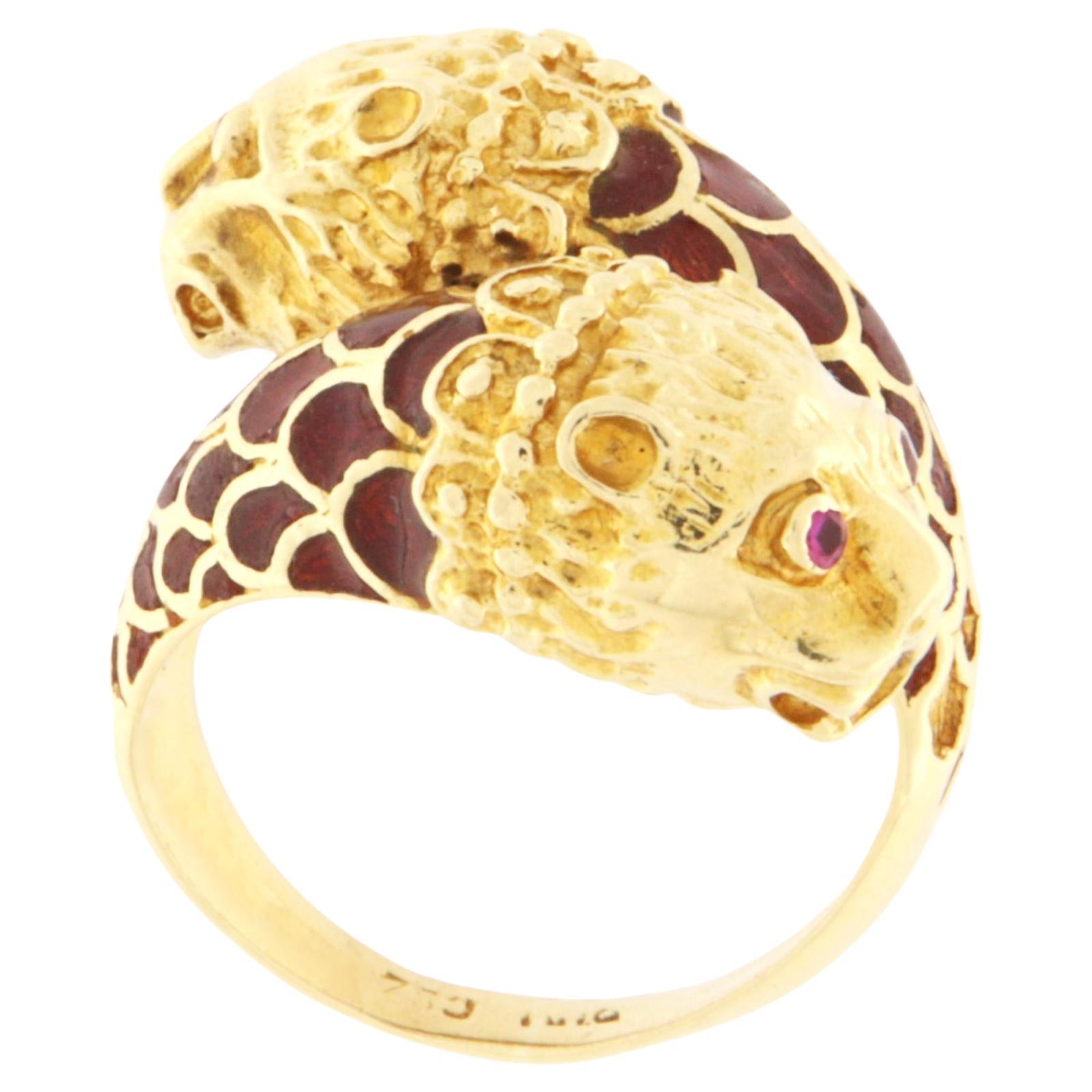 Lion Rubies 18 Karat Yellow Gold Cocktail Ring