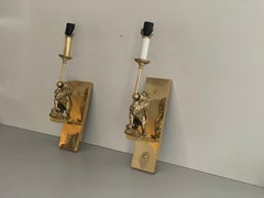 Lion Shape Solid Brass Pair of Sconces, 1970s Germany