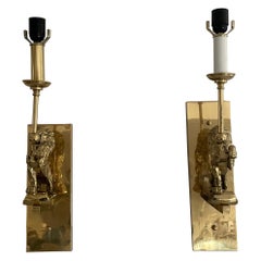 Lion Shape Solid Brass Pair of Sconces, 1970s Germany