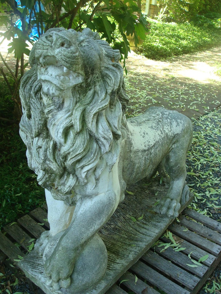 Lion Statues for Garden, Vintage Cast Stone For Sale at 1stDibs