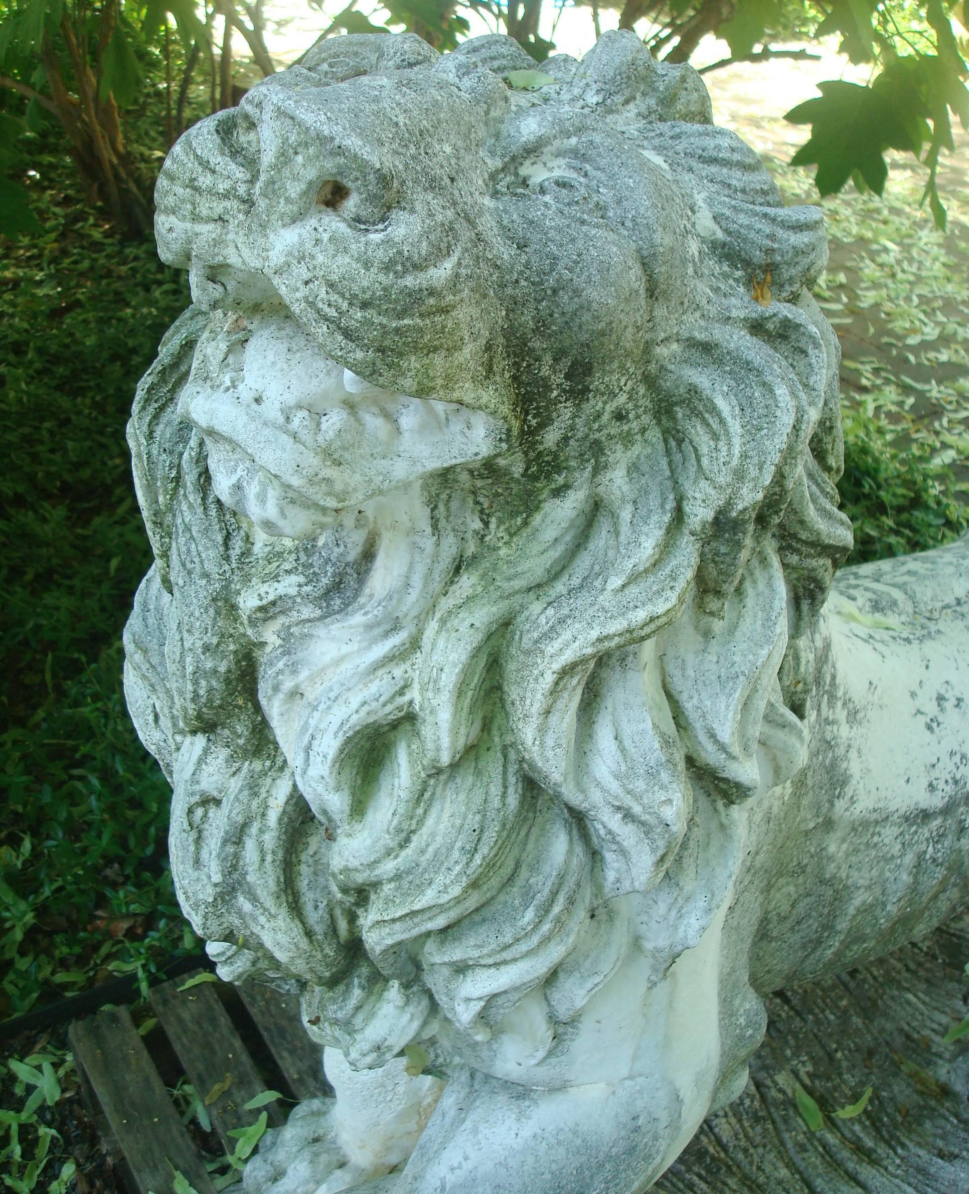 Classical Roman Lion Statues for Garden, Vintage Cast Stone For Sale