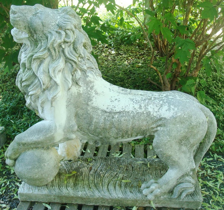 Lion Statues for Garden, Vintage Cast Stone For Sale at 1stDibs