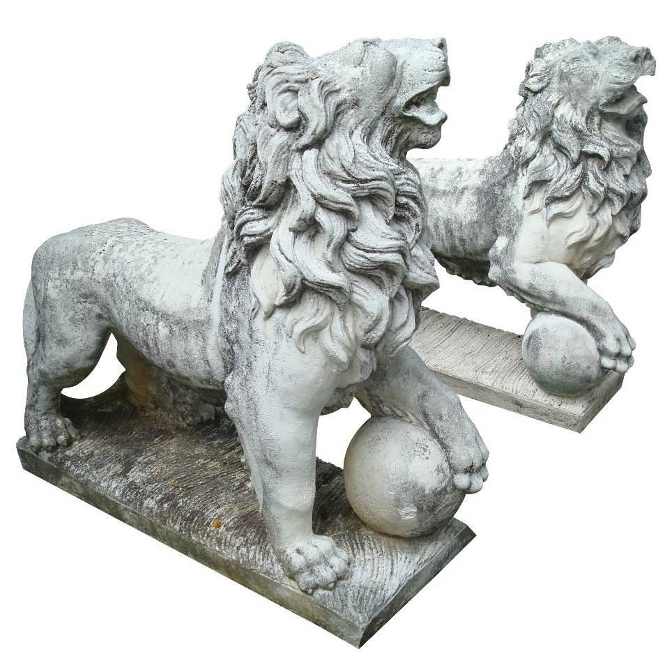 Lion Statues for Garden, Vintage Cast Stone For Sale