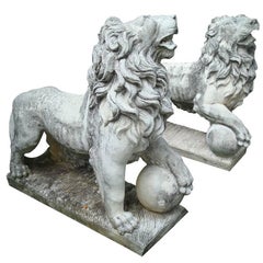 Lion Statues for Garden, Antique Cast Stone