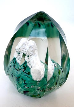 Leone a tema Bohemian Sulphide Multi Faceted Glass Paperweight Czech CIRCA 1900