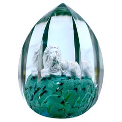 Leone a tema Bohemian Sulphide Multi Faceted Glass Paperweight Czech CIRCA 1900