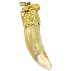 Vintage Lion Tooth Pendant & Diamond 14 Karat Yellow Gold