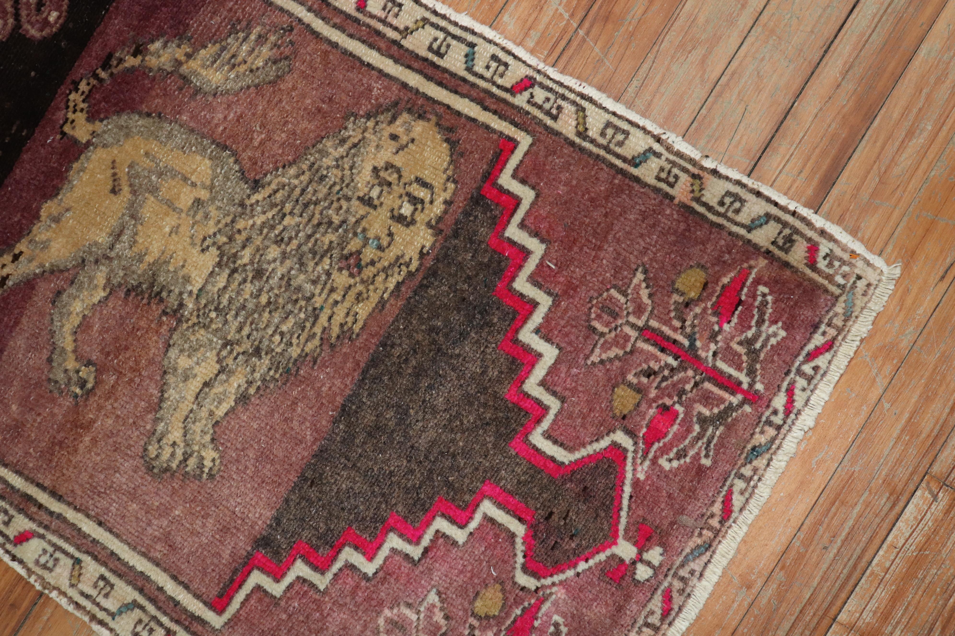 Hand-Woven Lion Turkish 20th Century Wool Rug For Sale