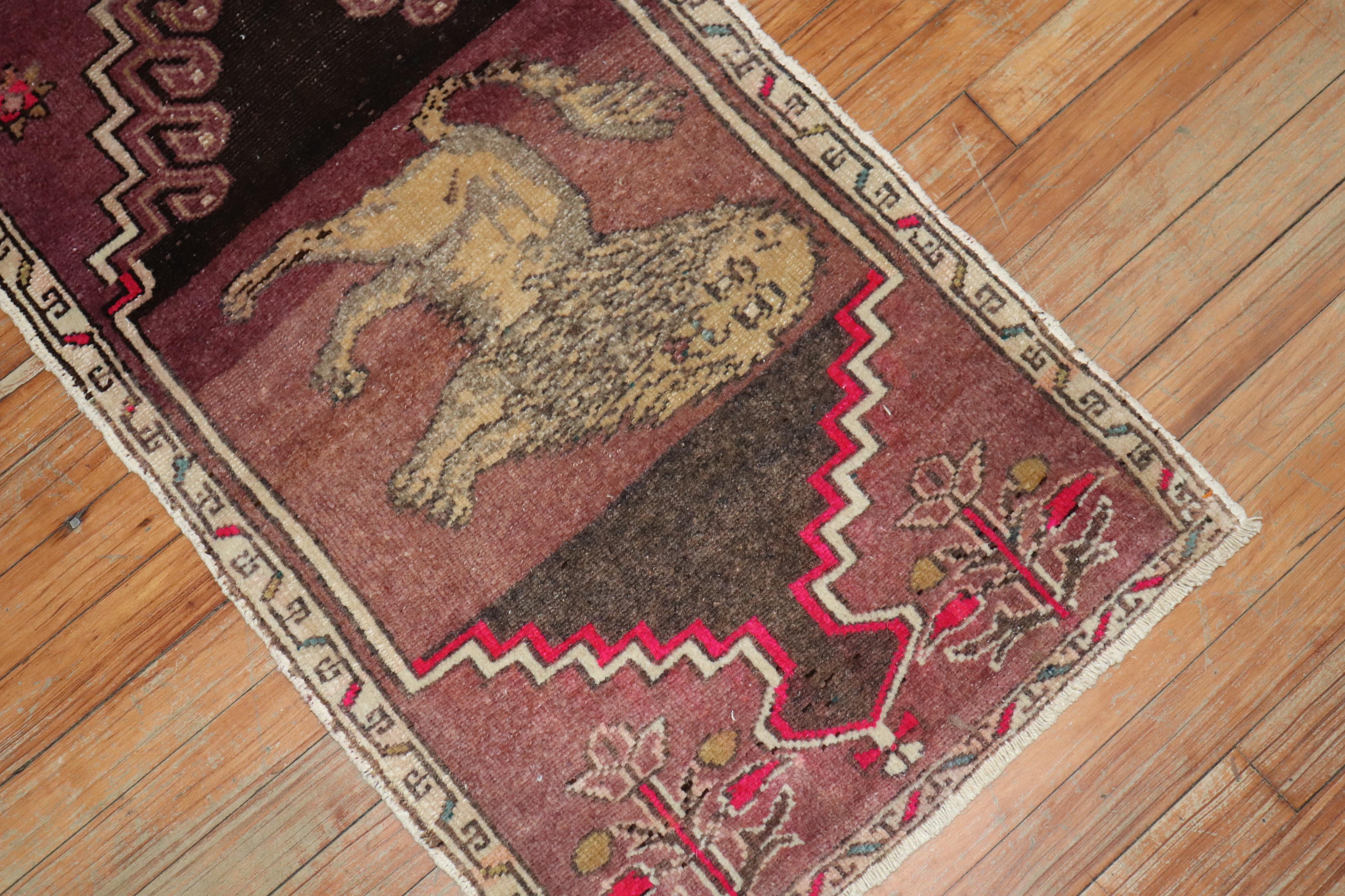 Lion Turkish 20th Century Wool Rug For Sale 1