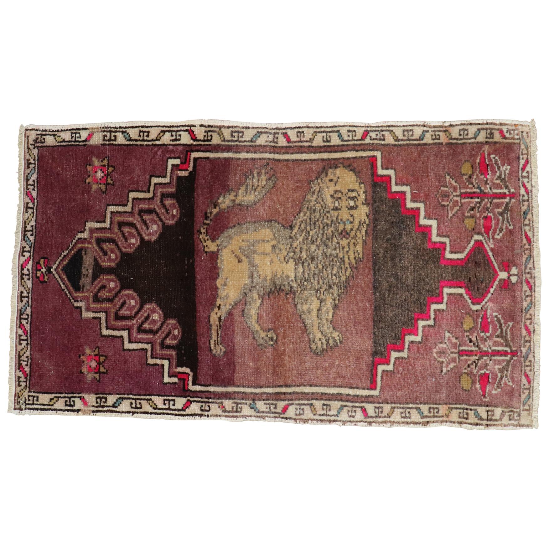 Türkischer Wollteppich mit Lö Löwenlöwen aus dem 20. Jahrhundert