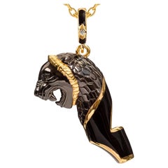 Lion Whistle Pendant Necklace - Black Enamel
