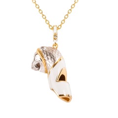 Lion Whistle Pendant Necklace, White Enamel