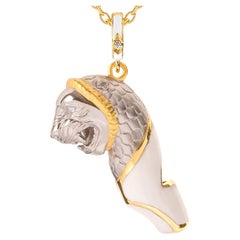 Lion Whistle Pendant Necklace, White Enamel