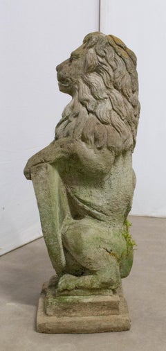 Lion with Blazon Garden Statue French, Mid-20th Century