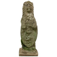 Vintage Lion with Blazon Garden Statue French, Mid-20th Century