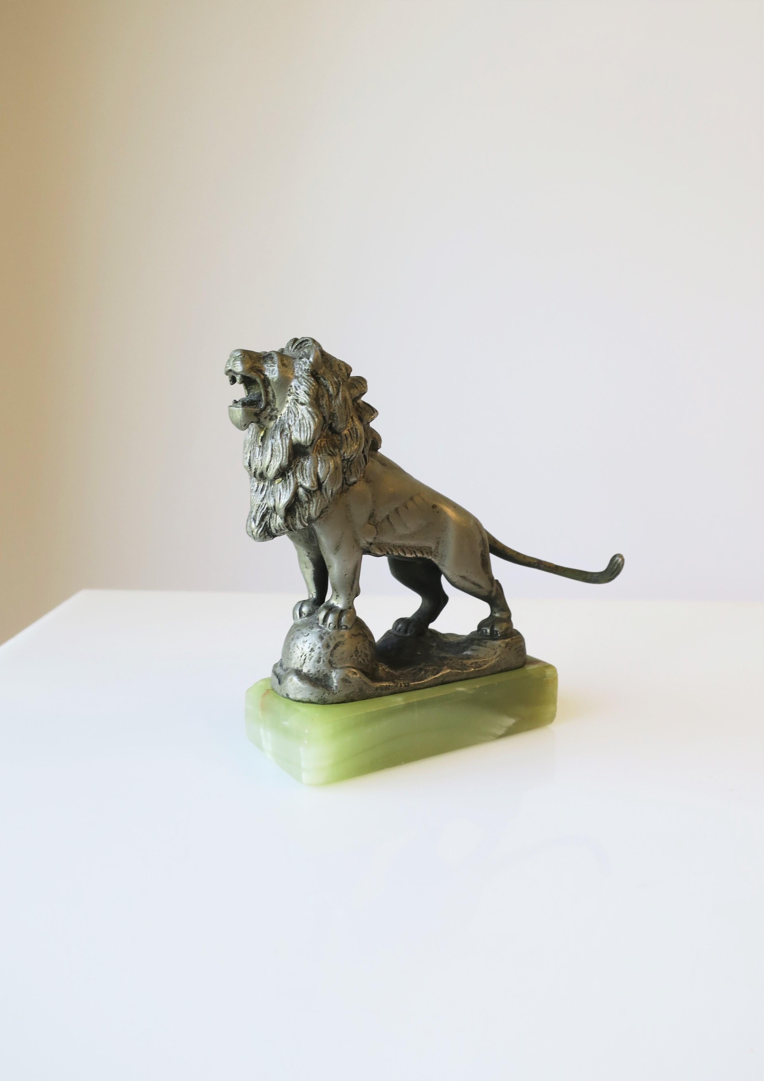 Silvered Grand Tour Bronze Lion on Onyx Marble Decorative Object after Medici