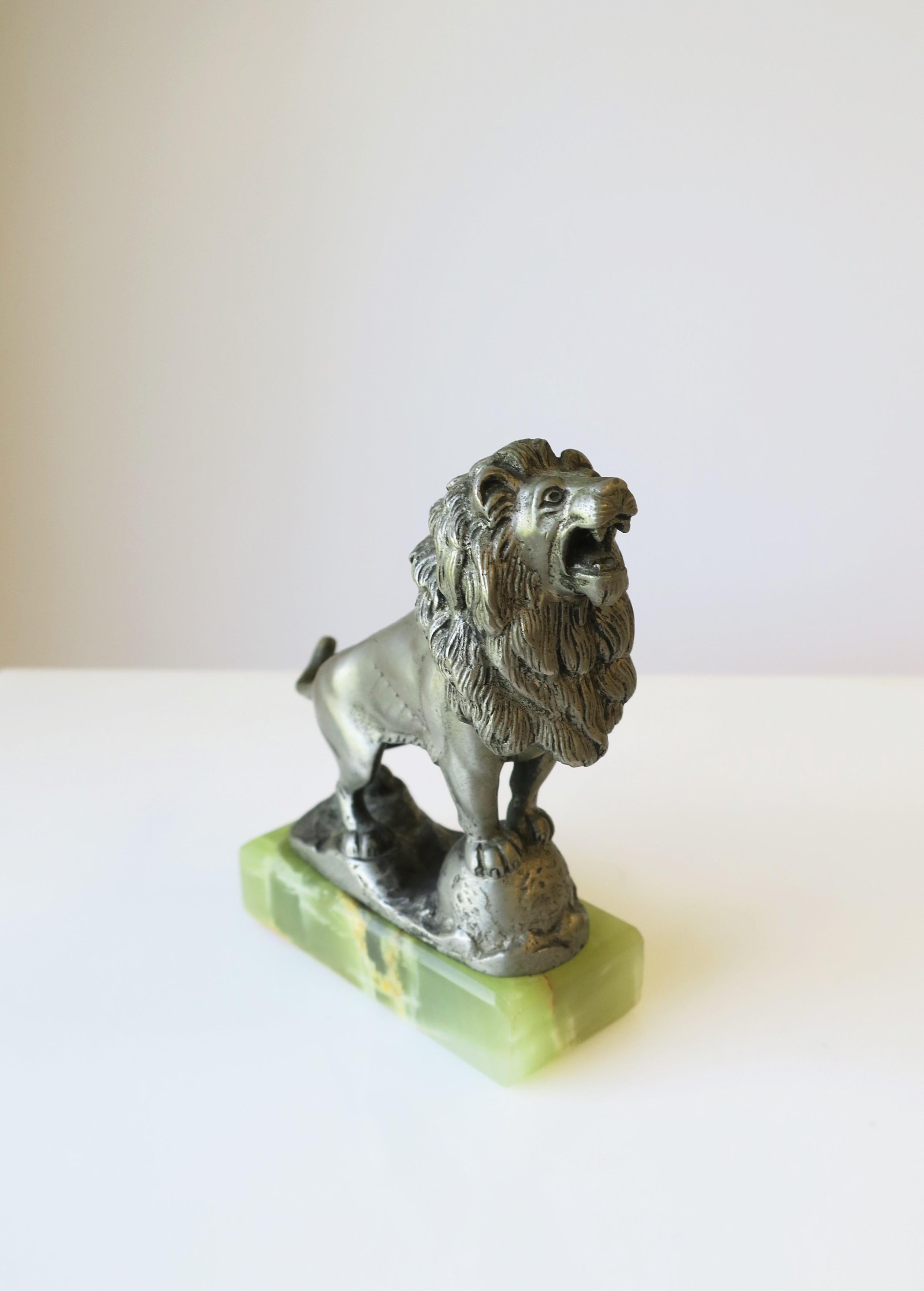 Grand Tour Bronze Lion on Onyx Marble Decorative Object after Medici 1