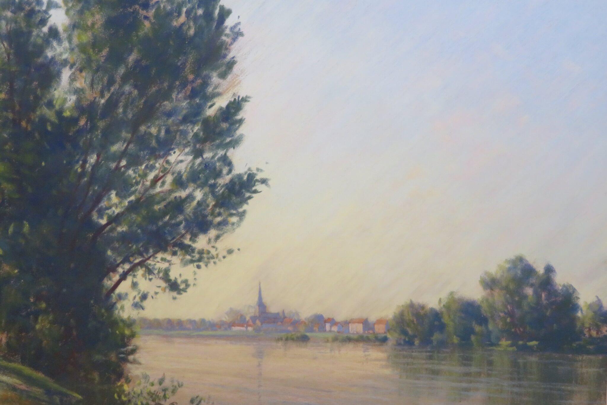 ORIGINAL PASTEL PAINTING by Lionel Aggett c. 1995 SUNRISE ON THE LOIRE FRANCE For Sale 2