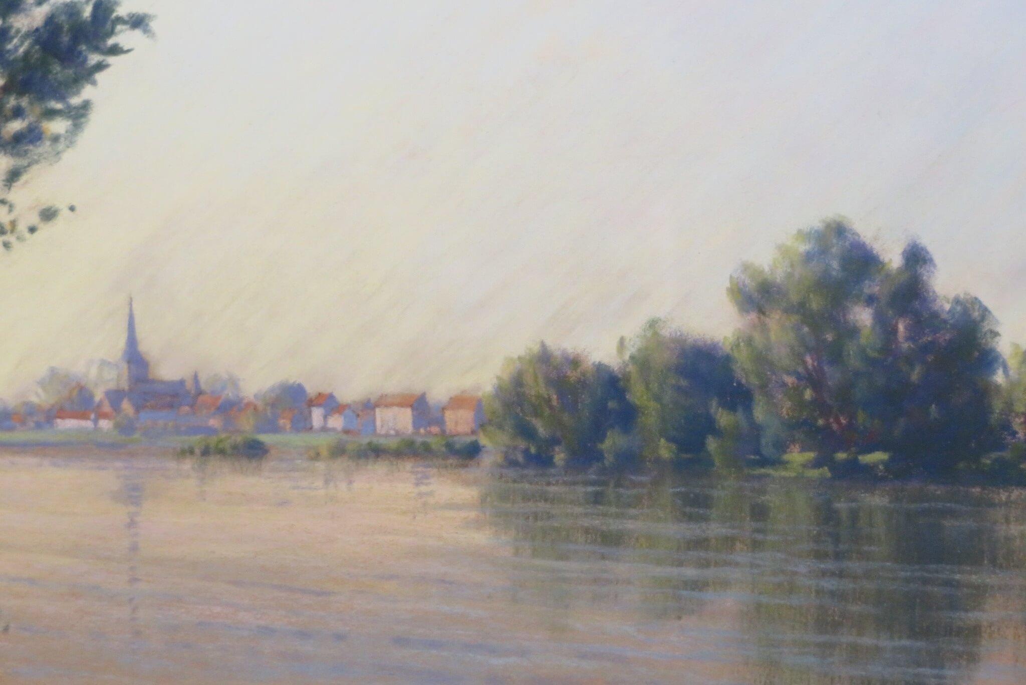 ORIGINAL PASTEL PAINTING by Lionel Aggett c. 1995 SUNRISE ON THE LOIRE FRANCE For Sale 3