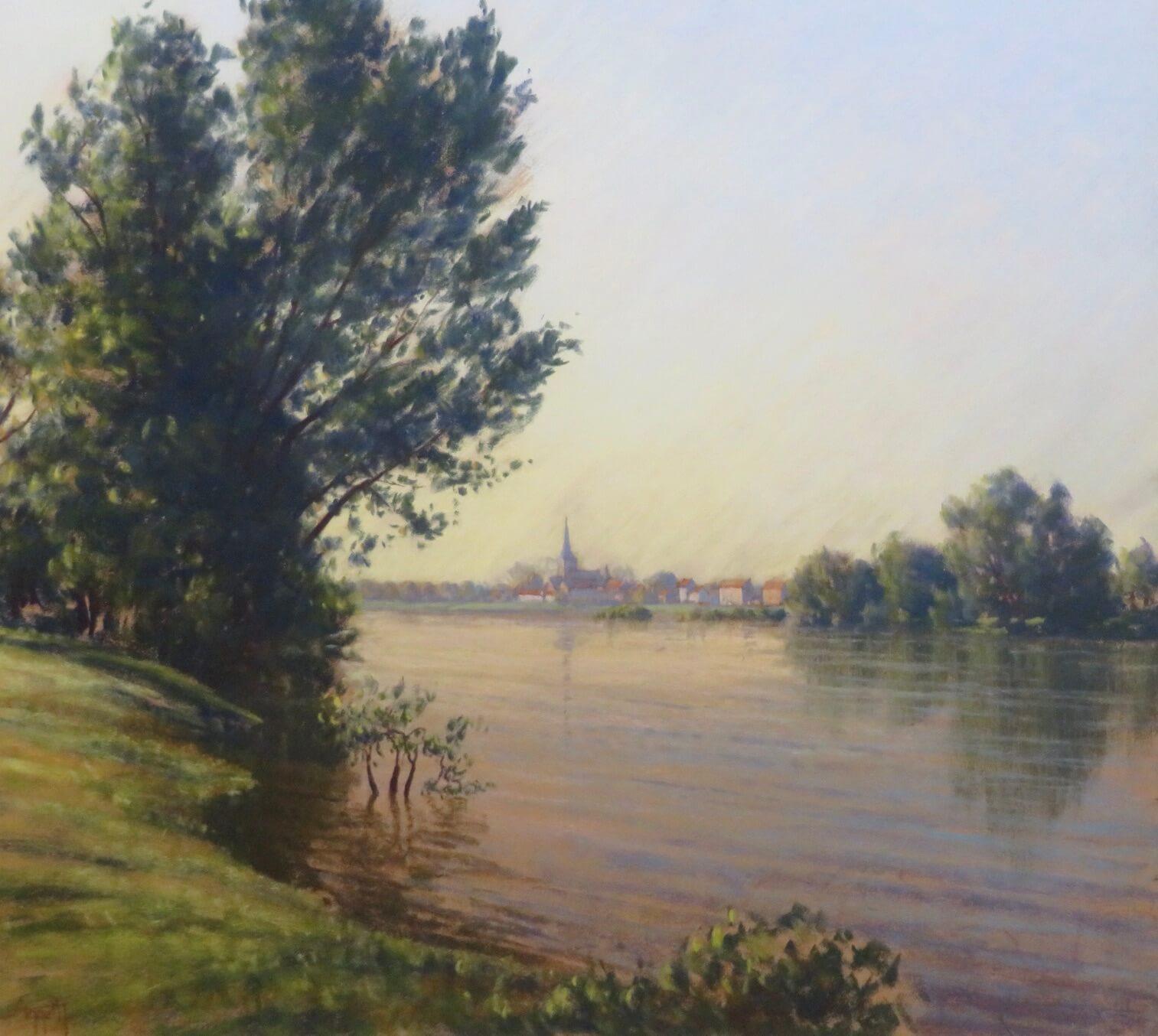 ORIGINAL PASTEL PAINTING by Lionel Aggett c. 1995 SUNRISE ON THE LOIRE FRANCE For Sale 5